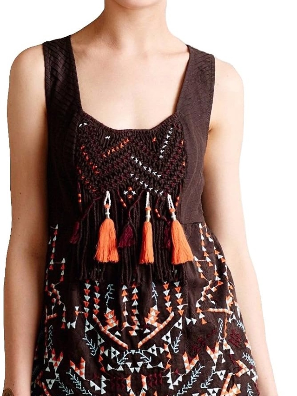 Anthropologie Akemi + Kin Brown Sleeveless Embroidered Floral Top Blouse SZ XS
